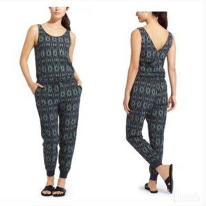 Athleta Ikat Jumpsuit Cross Back Green Black 14